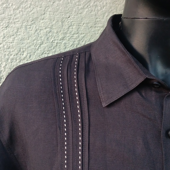 CUBAVERA MEN'S BLACK LINEN BLEND GUAYABERA SS BUTTON DOWN SHIRT - Picture 11 of 17